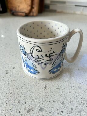 Anthropologie mug Ciao Cat Illustration Ceramic Mug - Blue & White